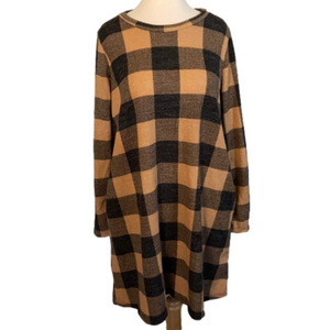 Sweet Lovely by Jen Dress Buffalo Plaid Yellow Tan L